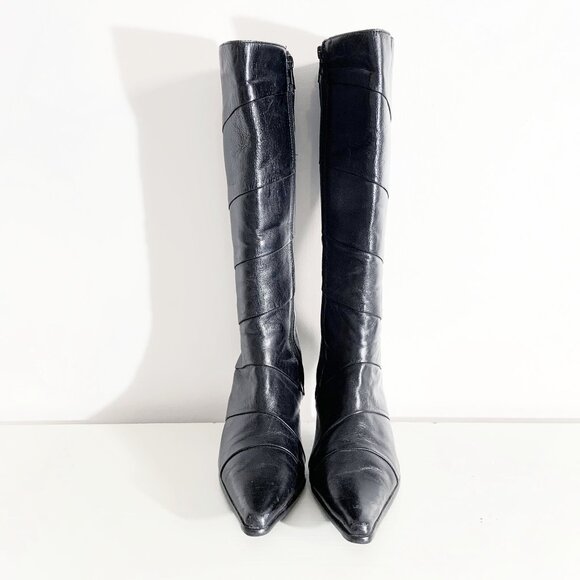 Vintage Y2K Tall Black Leather Boots / size 37 EU / size 6.7-7 US - Picture 3 of 10
